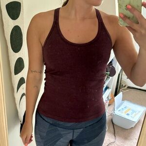 Ribbed lululemon race length racer back tank. Built in shelf bra.